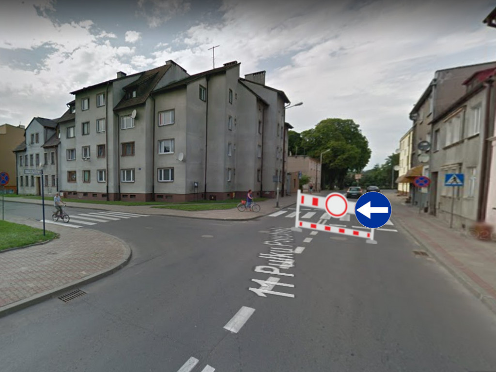 Uwaga! ZAMKNIĘTA Droga Krajowa nr 20 na ul. 11 Pułku Piechoty w Drawsku Pomorskim.